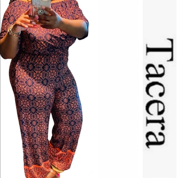 Brand New! Tacera Printed Navy/Coral Jumpsuit size PM - Picture 9 of 13